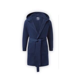 Dude Robe Mens Luxury Hooded Bathrobe‎ Navy Blue Cotton Jersey L/XL Loungewear